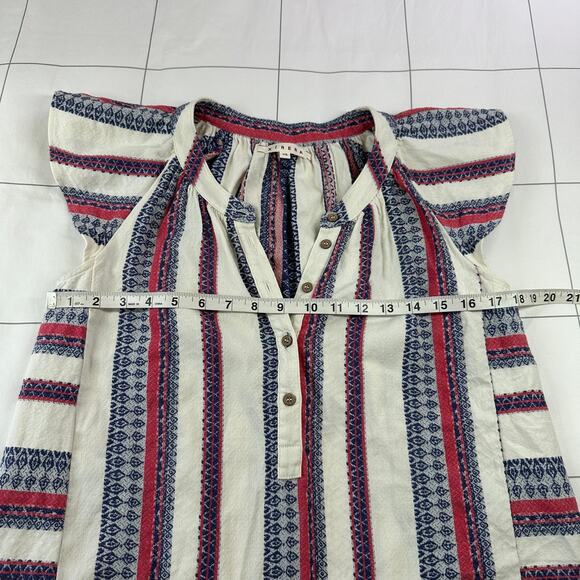 Xirena Top Womens XS Cream Cali Emi Striped Flutter Sleeve Boho Button Up Cotton - Picture 7 of 8